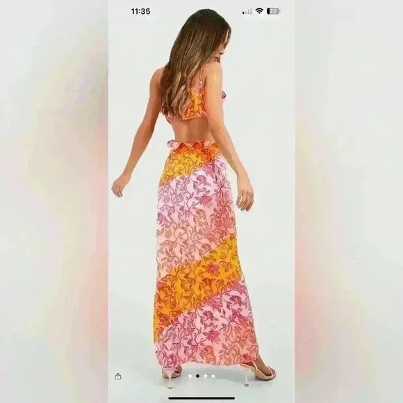 NWT BOOHOO PORCELAIN STRAPPY FRILL DETAIL MAXI DRESS - Picture 2 of 3